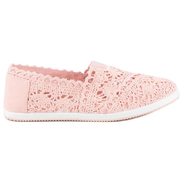 Růžové krajkové balerínky růžový