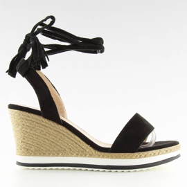 Černé sandály na černém klínku JH630 black černý