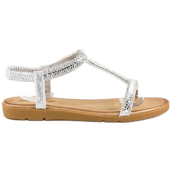 Fama Stříbrné sandály s gumičkou šedá Fama Stříbrné sandály s gumičkou šedá