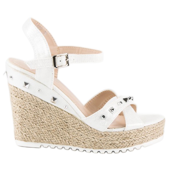 Bello Star Klínové espadrilky s kamínky bílý Bello Star Klínové espadrilky s kamínky bílý