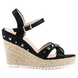 Bello Star Klínové espadrilky s kamínky černý