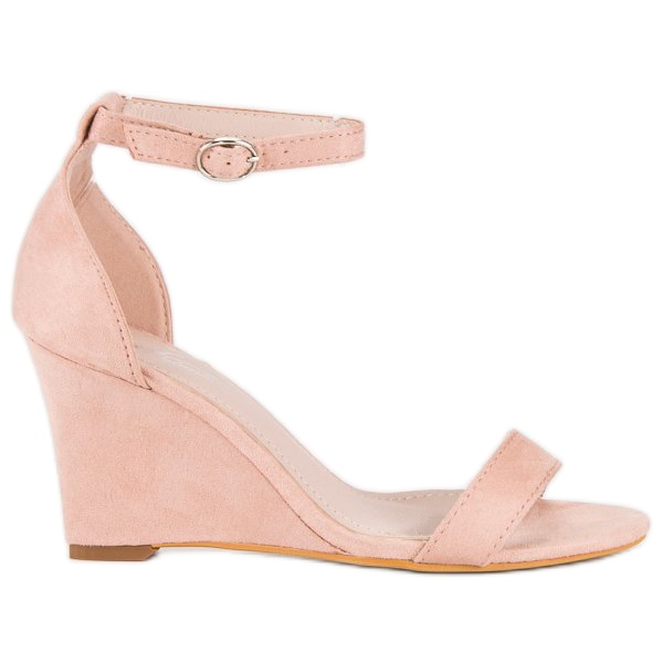 Semišové sandály na klínku růžový