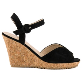Sandály na korkovém klínovém podpatku černá