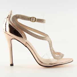 Růžové sandály na vysokém podpatku 1443 champagne růžový