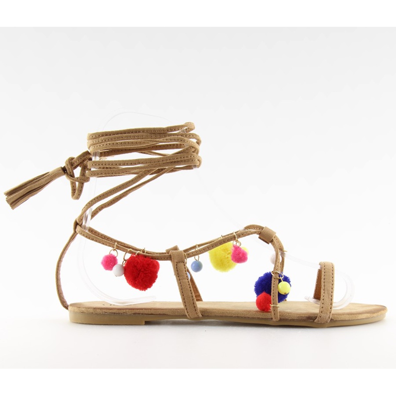 Sandály s bambulí camel 6009 camel hnědý