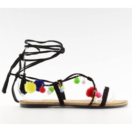 Černé sandály s bambulí 6009 černá černý