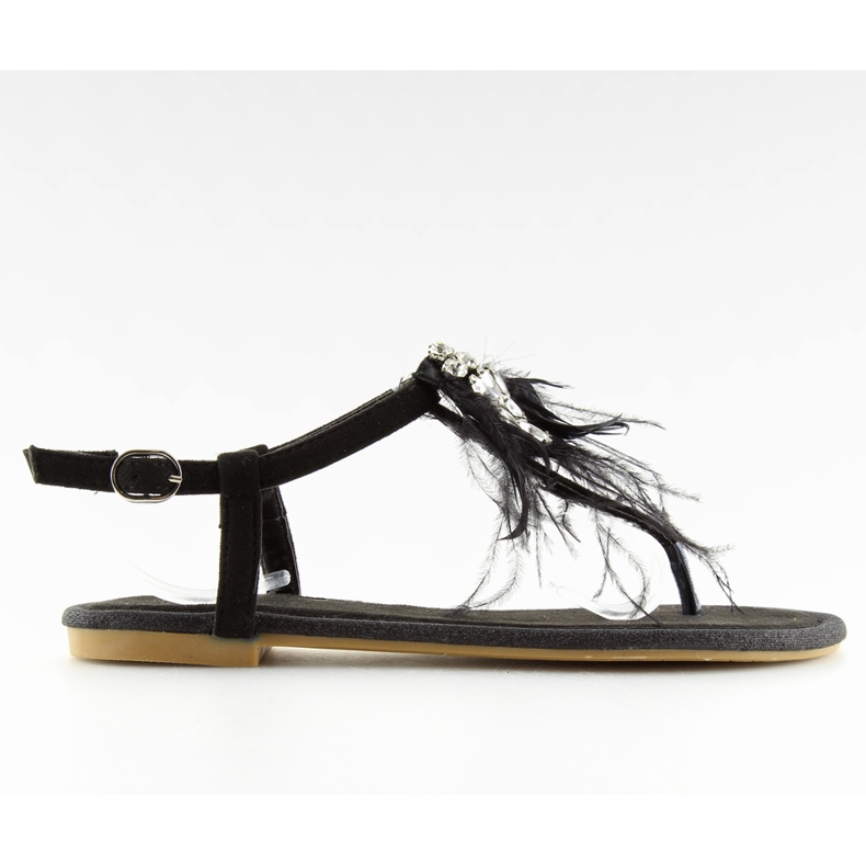 Černé sandály s peřím 7267 Black černá Černé sandály s peřím 7267 Black černá