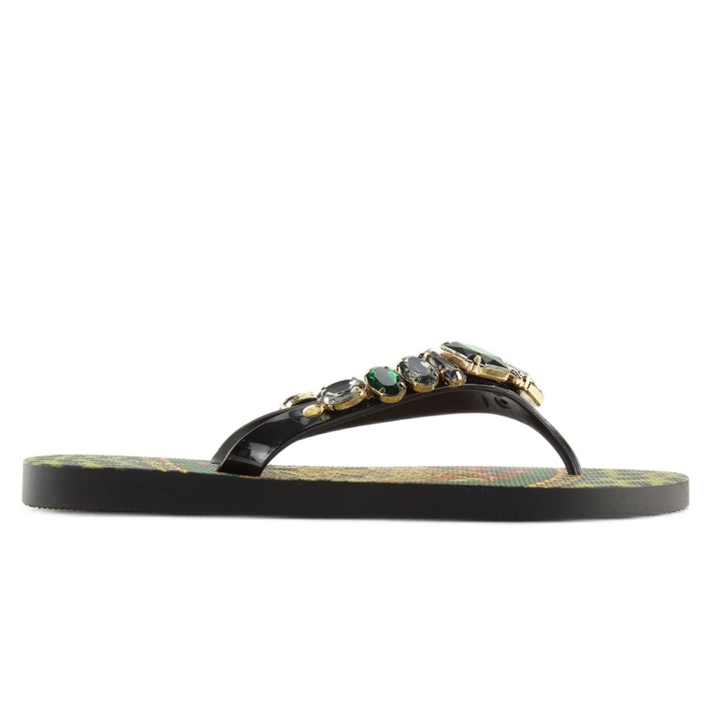 Žabky s kamínky 8250 Zelená černá