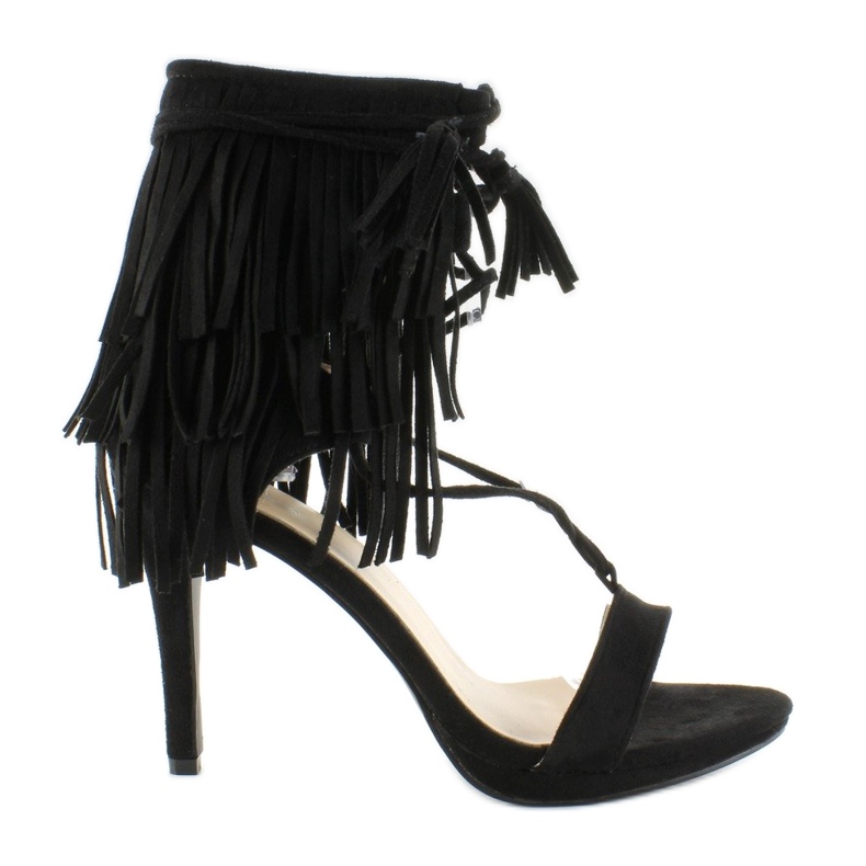 Sandály na vysokém podpatku s třásněmi 8125 Black černá