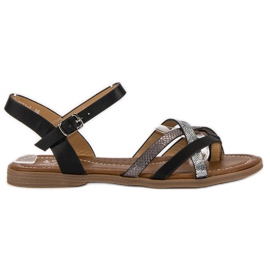 Small Swan Klasické černé sandály černá šedá