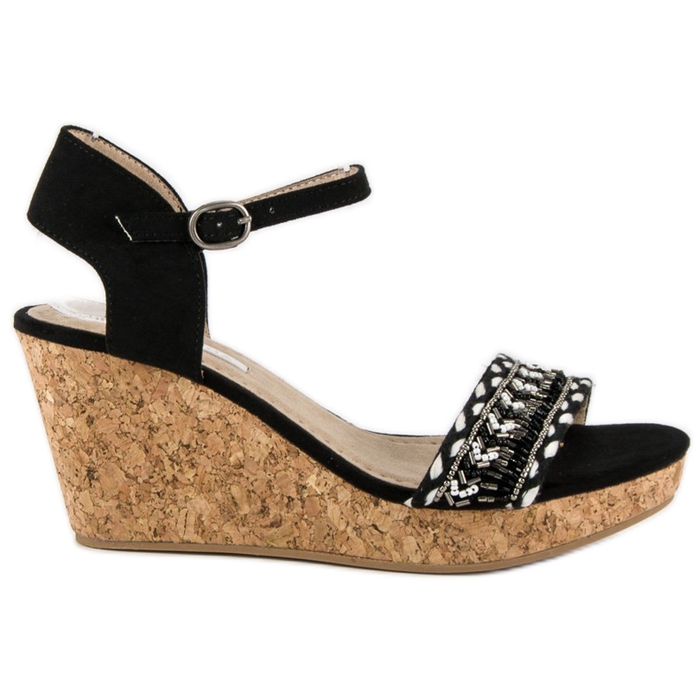 Corina Sandály na korkovém klínovém podpatku černá Corina Sandály na korkovém klínovém podpatku černá