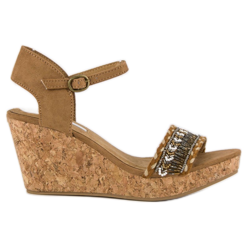 Corina Sandály na korkovém klínovém podpatku hnědý