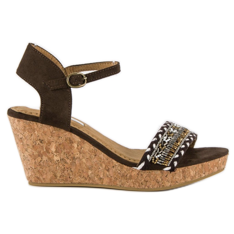 Corina Sandály na korkovém klínovém podpatku hnědý Corina Sandály na korkovém klínovém podpatku hnědý