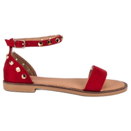 Fashion Semišové sandály s cvočky červený