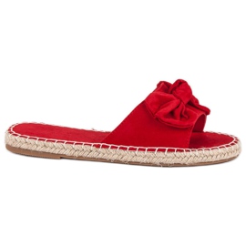 Semišové espadrilky žabky červený