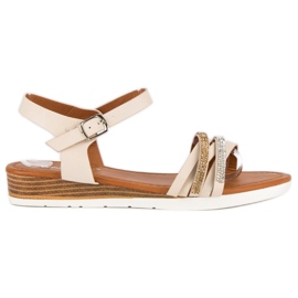 Fama Sandály na nízkém klínovém podpatku hnědý