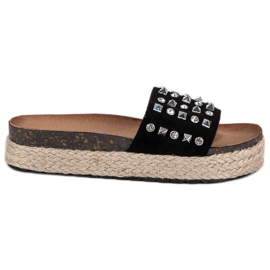 L. Lux. Shoes Espadrilky žabky s cvočky černý