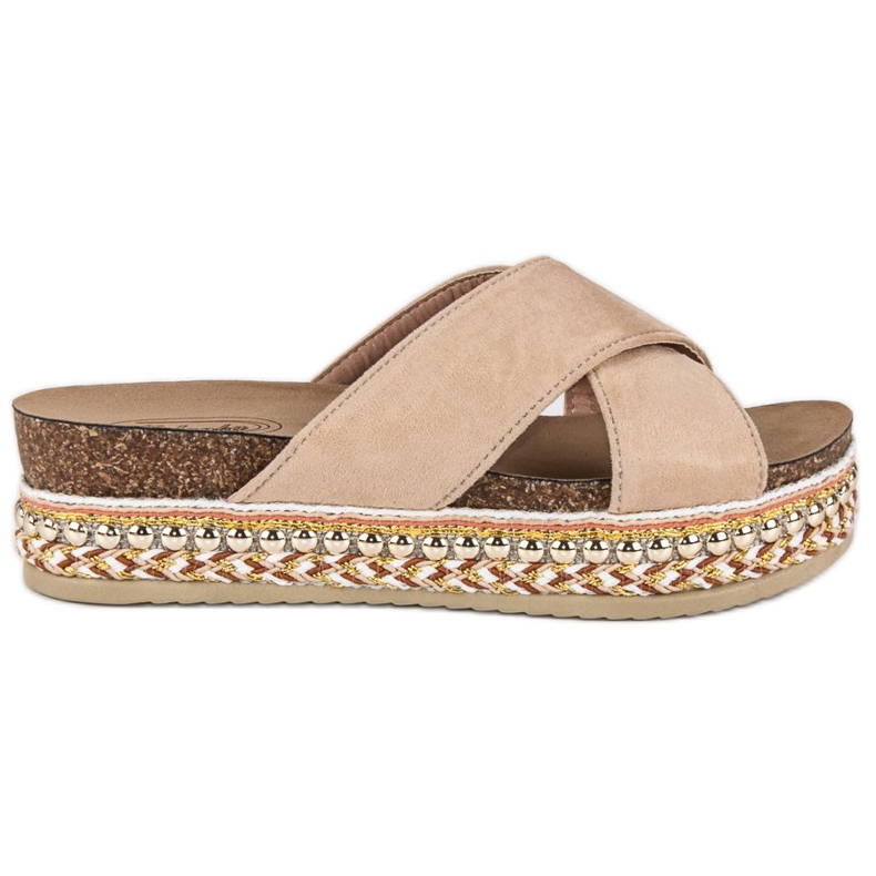 Béžové pantofle na platformě béžový