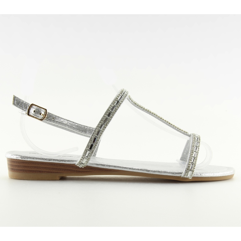 Stříbrné sandály s kubickými zirkony 86-C010 stříbro šedá