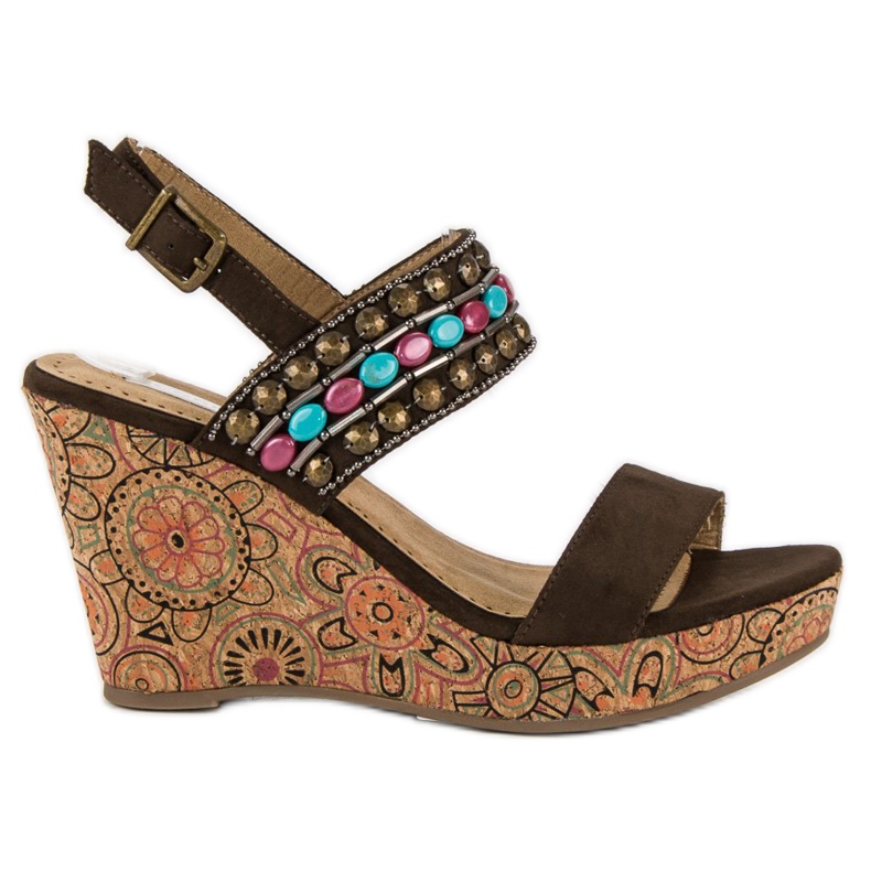 Corina Sandály na korkovém klínovém podpatku hnědý Corina Sandály na korkovém klínovém podpatku hnědý