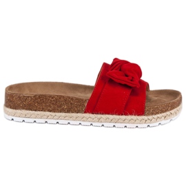 Červené pantofle s mašlí červený