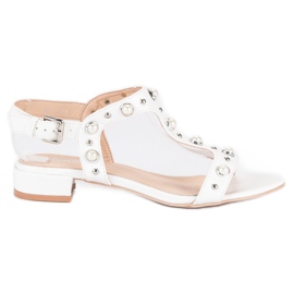 Renda Sandály na vysokém podpatku s perlami bílý