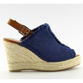 Espadrilles na tmavě modrých klínech LL153 blue hnědý námořnická modř