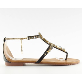 Žabky s kamínky černé D-6526 Black černý