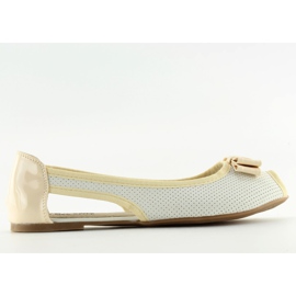 Bílé baleríny s otevřenou špičkou D314 WHITE / L.BEIGE / L.BEIGE bílý hnědý