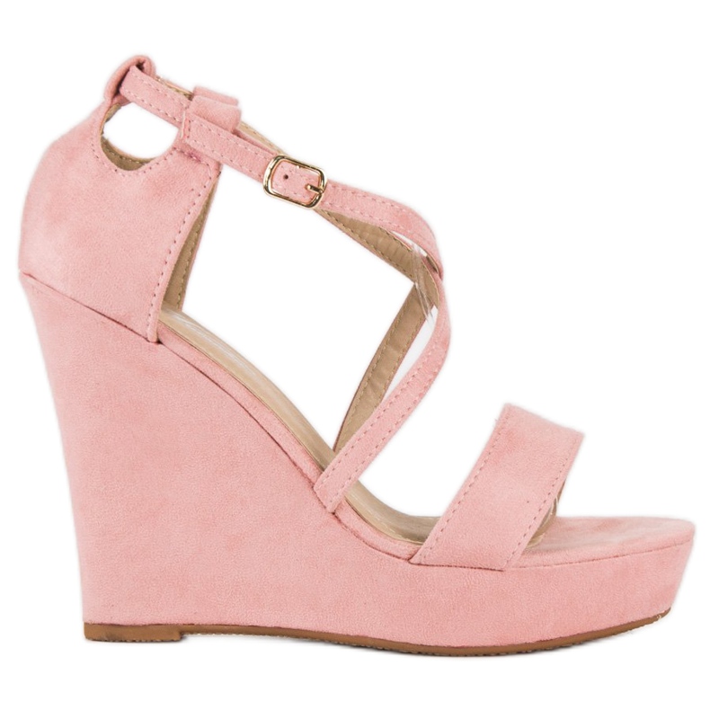 Semišové sandály na klínku růžový