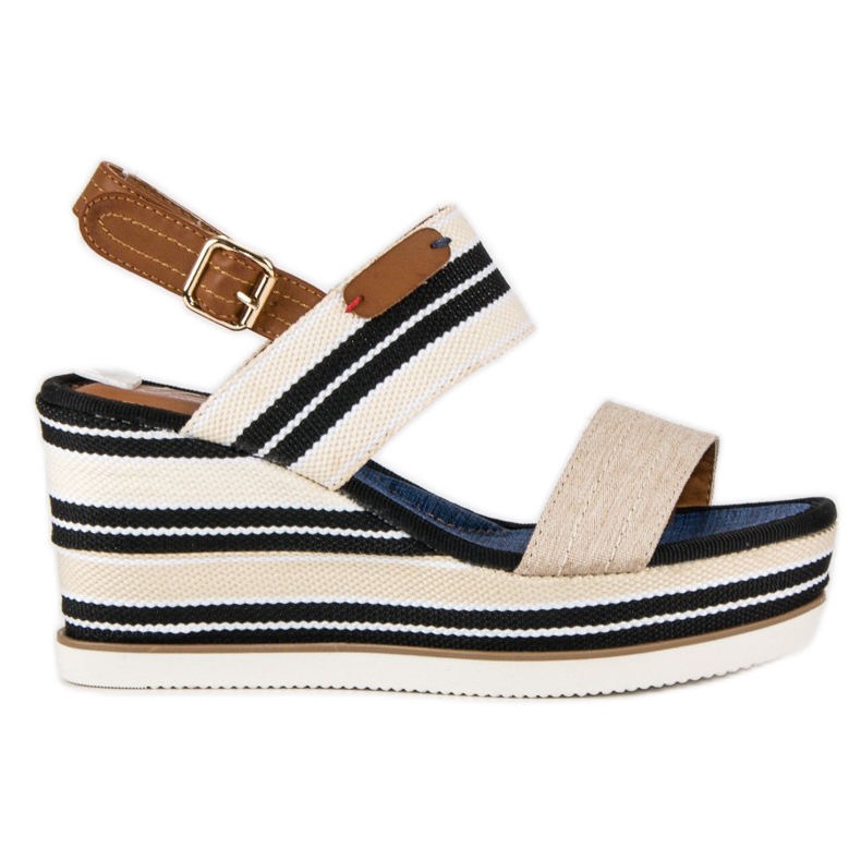 Žebrované sandály na klínku hnědý