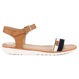 Laura Mode Textilní ploché sandály hnědý