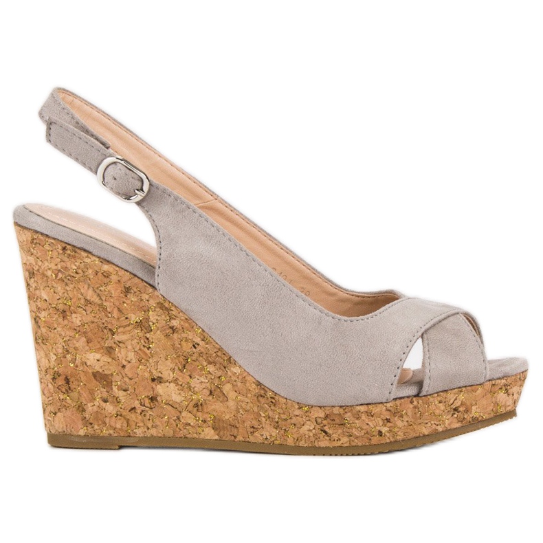 Super Mode Sandály na korkovém klínovém podpatku šedá Super Mode Sandály na korkovém klínovém podpatku šedá