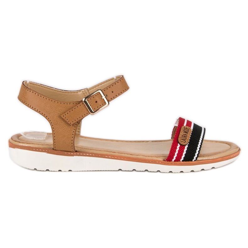 Laura Mode Textilní ploché sandály hnědý