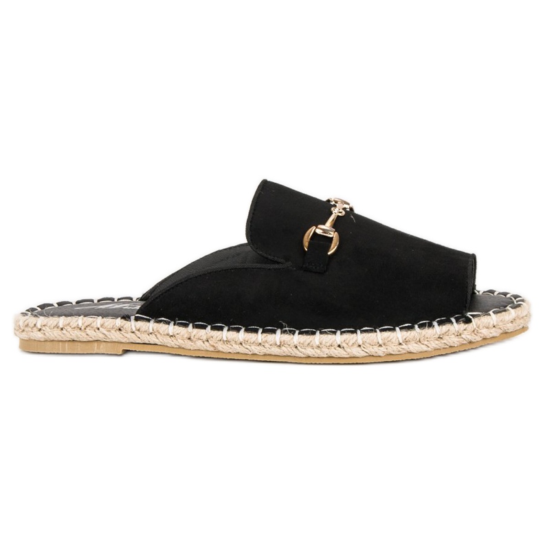 Černé semišové žabky espadrilky černá