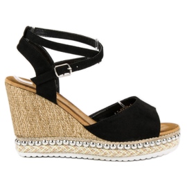 Best Shoes Sandály na klínku černý