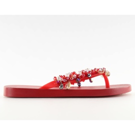 Žabky s červenými korálky JH68 Červená červené