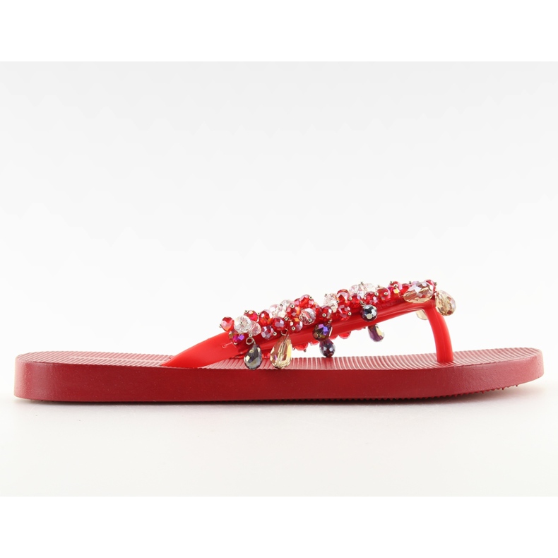 Žabky s červenými korálky JH68 Červená červené