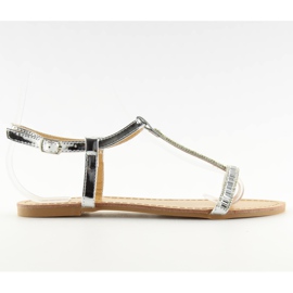 Stříbrné sandály s kubickou zirkony stříbro SY644 šedá