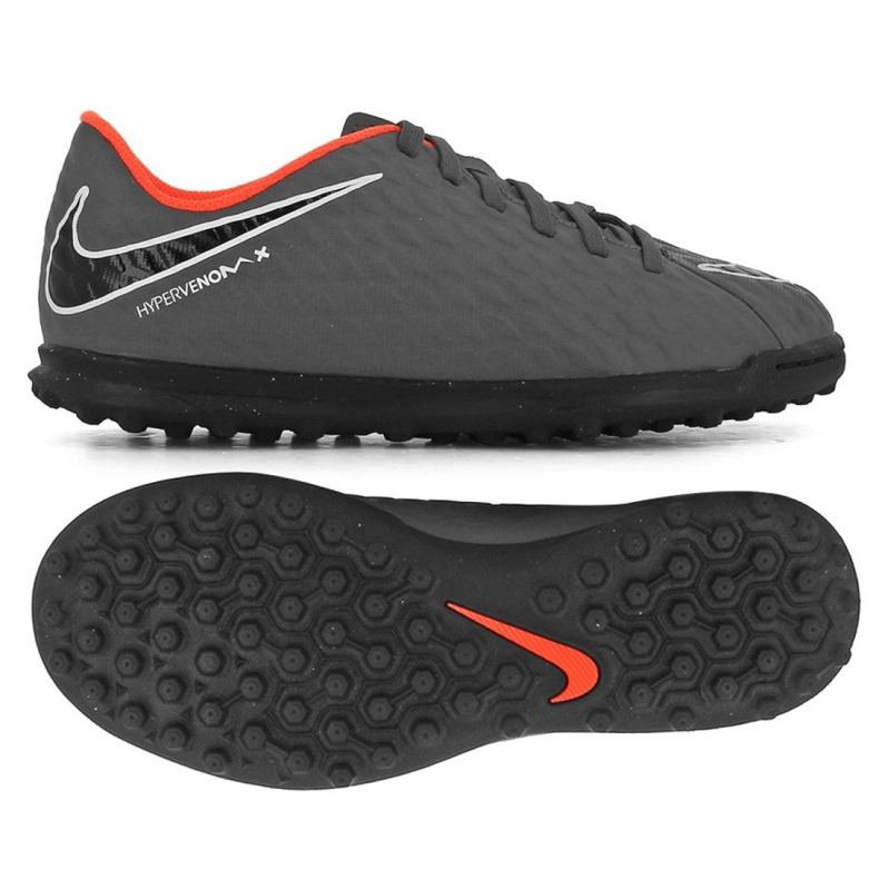 Kopačky Nike Hypervenom PhantomX 3 Club Tf Jr AH7298-081 šedá / stříbrná, oranžová, šedá / stříbrná šedá