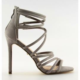 Šedé sandály na šedém podpatku LE039 Grey šedá