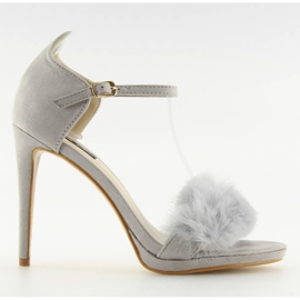 Šedé sandály na šedém podpatku L6120 Grey šedá