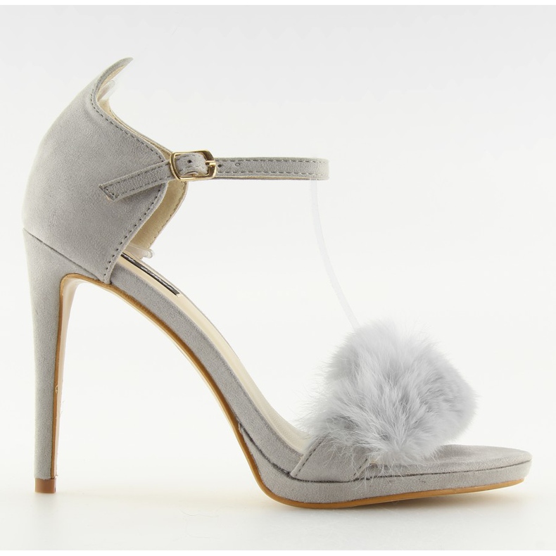 Šedé sandály na šedém podpatku L6120 Grey šedá