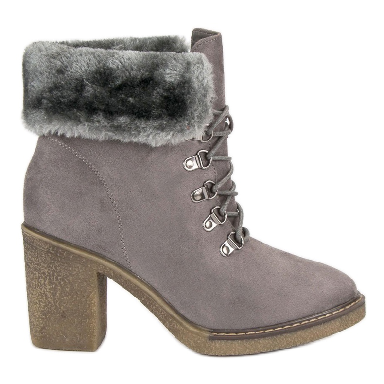 Seastar Šněrovací kozačky s kožíškem šedá