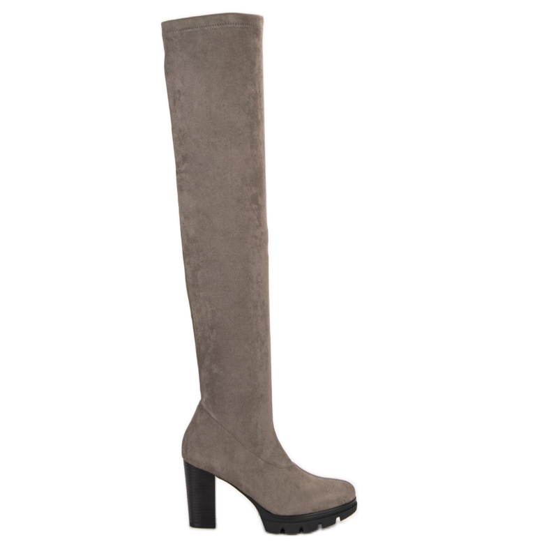 Vinceza Šedé semišové stehenní boty šedá