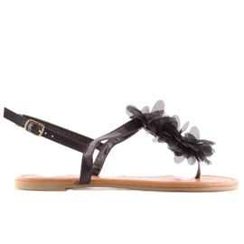 Černé sandály s květinami CK36P Black černý