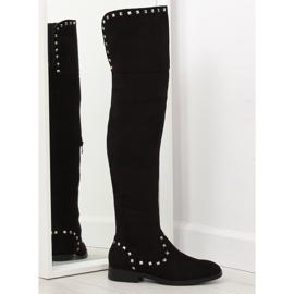 Černé ploché stehenní boty T161 černý