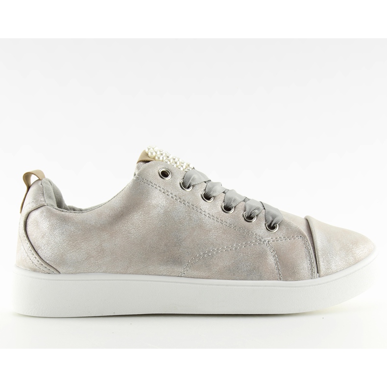 Šedé 88013 Stříbrné tenisky s perlami šedá