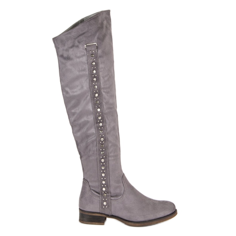 Super Me Semišové kozačky na plochém podpatku šedá