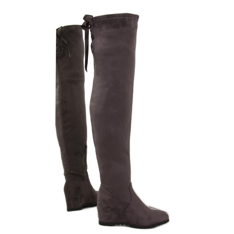 Šedé Klínové podpatky přes kozačky 168-139 Šedá